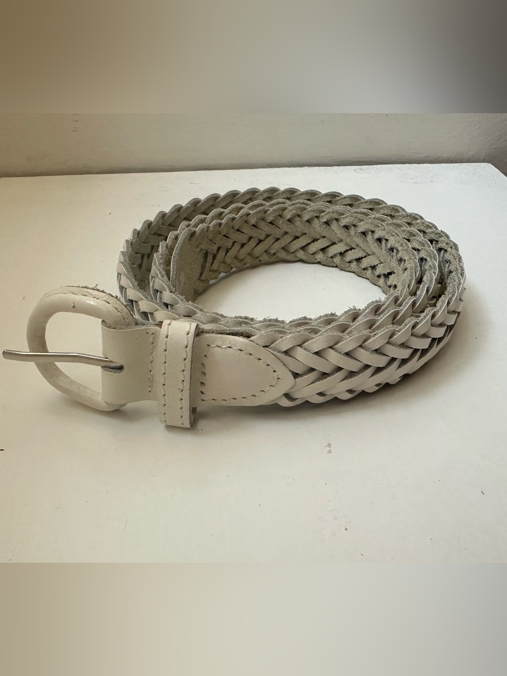 Woven Braided Women's Belt in Light Cream